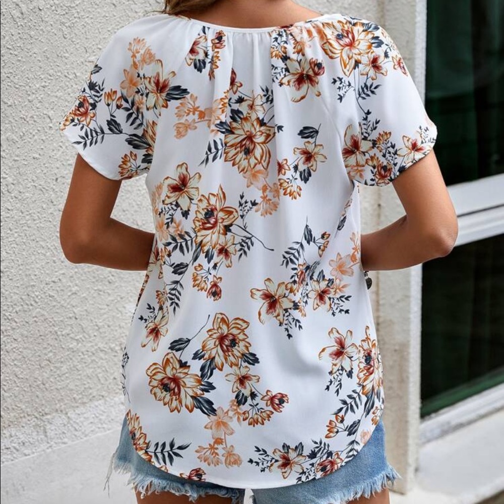 Floral Print Butterfly Sleeve Cottagecore Top Blouse Shirt - Picture 2 of 4